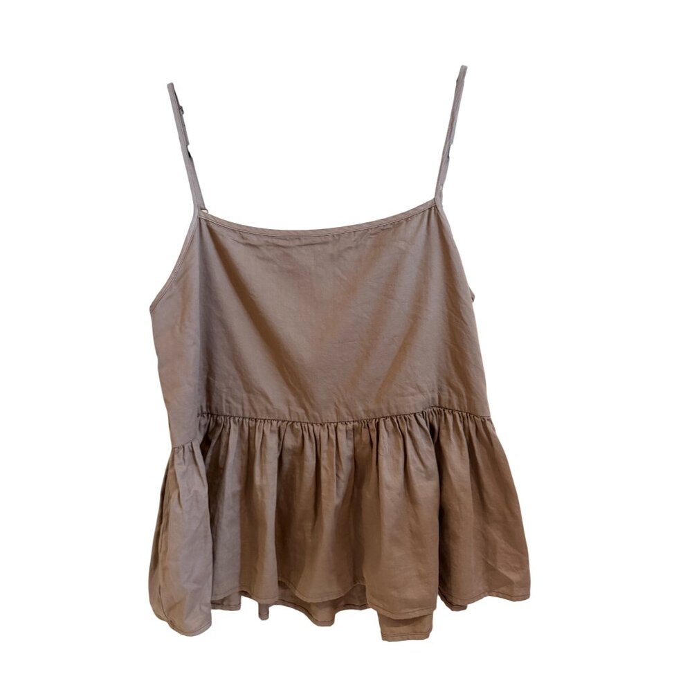 Enza Costa Womens Baby Doll Tank Top Size Medium Brown Cotton Ruffle Hem Casual